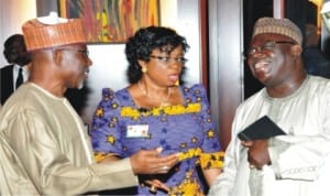 L-R: Governor Idris Wada of Kogi, Director General, MDGs, Precious Gbanoil and Governor Babangida Aliyu of Niger, at the National Economic Council meeting in Abuja, yesterday.