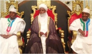 L-R: Governor Chibuike Amaechi of Rivers State, Sultan of Sokoto, Alhaji Sa'ad Abubakar III and Governor Aliyu Wamakko, during Governor Amaechi's visit to the Sultan in Sokoto, yesterday