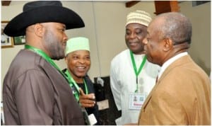 L-R:National Conference Delegates, Mr Dan Nwanyanwu, Retired Gen. Alani Akinrinade, Dr Raymond Dokpesi and Retired AVM Idongesit Nkanga, during National Conference in Abuja yesterday.