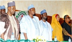 L-R:Vice President Namadi Sambo; Minister of Special Duties and Inter-Governmential Affairs, Mr Kabiru Turaki, Director-General, National Emergency Management Agency (NEMA), Alhaji Muhammed Sidi and Commissioner for Refugees, Migrant and Internally Displaced Persons, Hajia Hadiza Kangiwa, at the 2014 World Humanitarian Day Commemoration in Abuja, yesterday