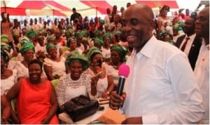 Rivers State Governor Chibuike Amaechi addressing the people of Rumukurushi during his 'meet the people’ tour of Communities in Obio/Akpor Local Government Area of the State, Tuesday.