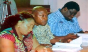 Members of the Rivers State House of Assembly Adhoc Committee for the investigation of the State Primary Healthcare Management Board, duirng a meeting in Port Harcourt last Friday, L-R: Hon. Irene Inimgba, Hon. Okechukwu Akara and Hon. Benibo Anabrabra.