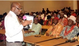 Rivers State Governor, Rt. Hon. Chibuike Rotimi Amaechi addressing traditional and religious stakeholders on the fight against Ebola virus in the state  at Government House, Port Harcourt, Wednesday.