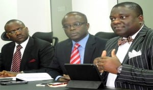 L-R: Partner, Management Consulting, KPMG, Mr Segun Sowande; Partner & Head of Audit Service, Mr Tola Adeyemi and Partner, Tax Regulation & People Services, Mr Ajibola Olomola, at a News Conference on KPMG Chief Financial Officers (CFOs) Survey Report Launch in Lagos, recently. Photo: NAN