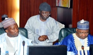 Minister of National Planning Commission, Mr Sulaiman Abubakar; Gov. Jonah Jang  of Plateau State and Vice President Namadi Sambo, at the National Economic Council Meeting in Abuja, recently.  Photo: NAN