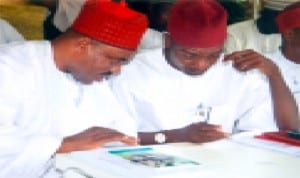 Leader of APC in Kano State, Dr. Danjuma Mohammed (right), with the Special Adviser to Kano State Governor, on Inter Community Relations, Mr Christopher Chidi Anyaso, during a visit to Rivers State APC chapter in Port Harcourt recently. Photo: Chris Monyanaga