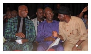 L-R: Gov. Amaechi, Hon. Uchendu, representing Emohua/Ikwerre Fed. Constituency, Sen. Abe in a chat during a function in Port Harcourt, recently.