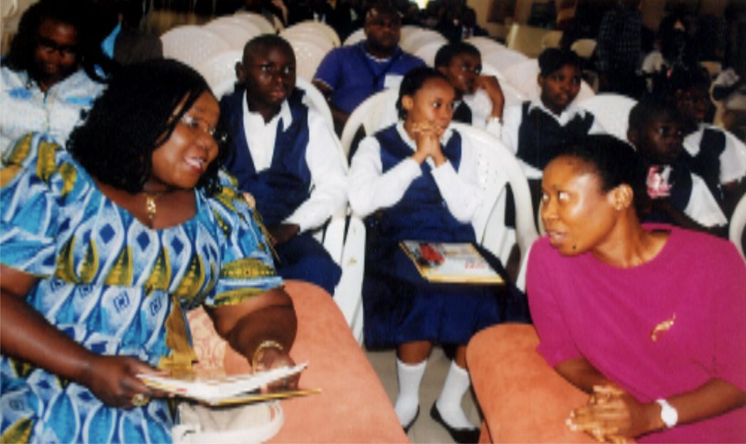 Rivers State Commissioner for Information and Communications, Mrs Ibim Semenitari (left), chatting with Dr Comfort-Ogbu of Jephtha Comprehensive Secondary School, Port Harcourt at the Cradle to Career Scholarship Scheme organised by SPDC at Brookstone Secondary School, Igwuruta, Port Harcourt recently. Photo: Obinna Prince Dele