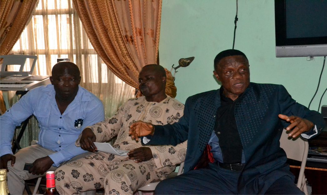 Prof Jasper Jumbo (right), chairman, Jumbo Major House of Bonny explaining a point during a meeting of the house in Port Harcourt flanked by purity Jumbo and Fedelis Jumbo. Photo: Ibioye Diama