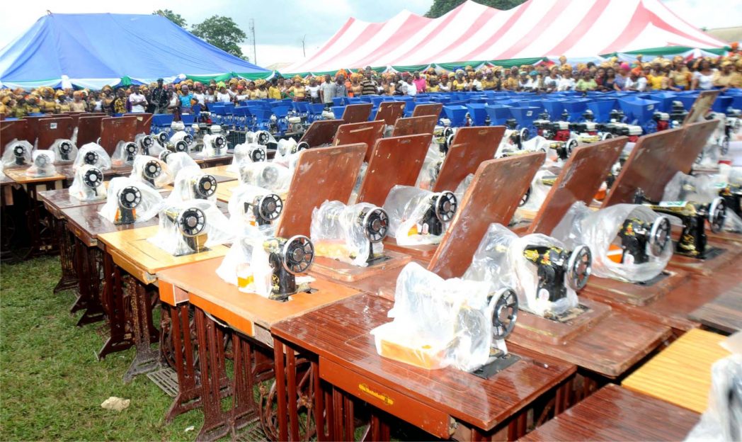 Items distributed during the launch of mdgs economic empowerment and conditional cash transfer programme in Port Harcourt, recently. Photo: NAN