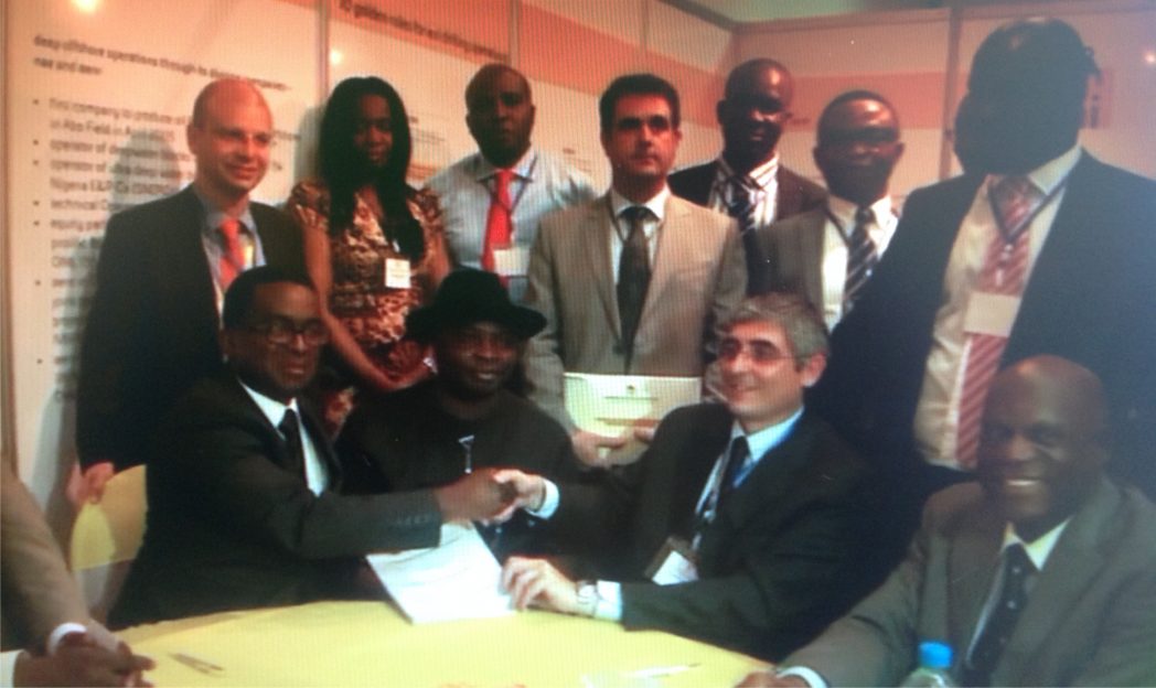NAE Vice Chairman/Managing Director, Massimo Insulla (2nd left), with Chairman, House of Representatives Committee on Local Content, Honorable Asita (2nd right) and Chairman, PETAN, Engr Emeka Ene (right) among others, during the signing of MoU between NAE and PETAN at the vendor gap closure opportunities engagement/exhibition in Port Harcourt, recently.
