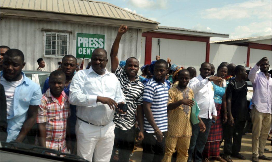 A cross section of supporters welcoming APC party chieftains at the Port Harcourt International Airport, Omagwa Rivers State, yesterday