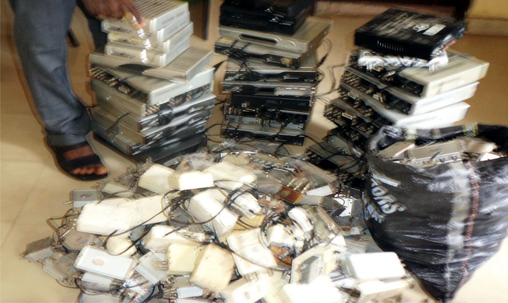 Some equipment used for illegal broadcasting within Onitsha and Awka recently seized by the Nigeria Copyright Commission (NCC) last Tuesday.