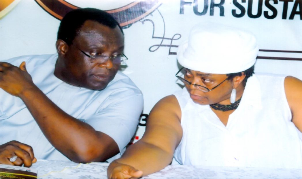 1st Vice Chairman, Manufacturers Association of Nigeria (MAN), Rivers/Bayelsa State branch, Hon. Charles Beke (left), with Chairman, MAN, Rivers/Bayelsa State branch, Mrs. Ekama E. Akpan, during a press briefing on the 30th Annual General Meeting of MAN in Port Harcourt, last Tuesday. Photo: Egberi A. Sampson