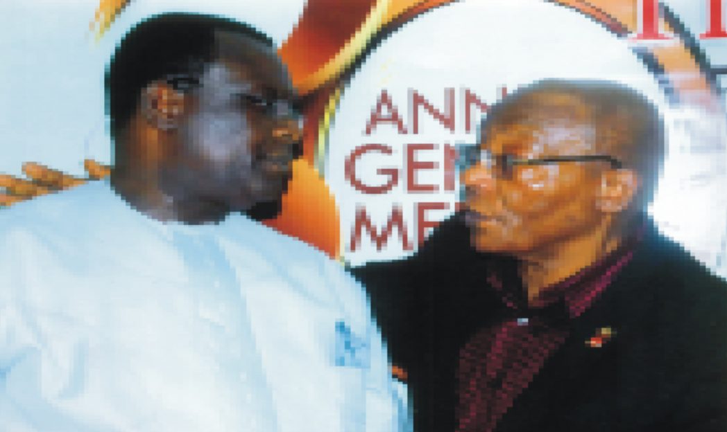 First Vice Chairman, Manufacturers Association of Nigeria, Rivers/Bayelsa States branch, Hon. Charles Beke (left), exchanging pleasantries with a member of MAN, Engr. J. O. Ladapo, during a press briefing on the 30th General Meeting of MAN in Port Harcourt last Tuesday. Photo: Egberi A. Sampson