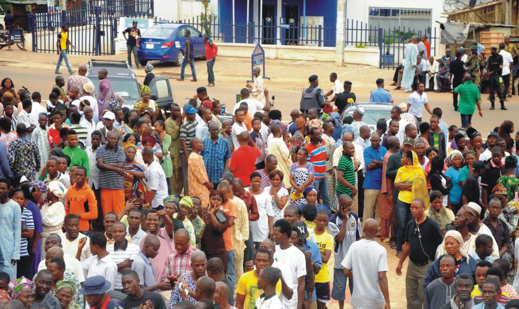 Voters queuing to cast their votes at Ward 1, Seru Ife East Local Government Area, during the Osun State governorship election in Ile-Ife, recently.