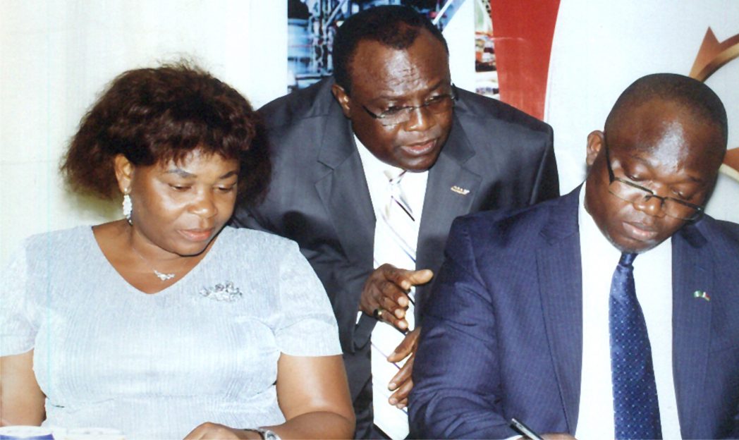 L-R: Permanent Secretary, Ministry of Commerce and Industry, Rivers State, Ms Kadilo Brown representing Governor of Rivers State, Chairman, MAN Rivers/Bayelsa State, Hon. Charles Beke, Senior Special Assistant to Bayelsa State Governor on SME Development, Hon. Ebirkure Eradiri during the 30th Annual General Meeting of MAN Rivers /Bayelsa States at Atrium along Stadium Road Port Harcourt, recently.