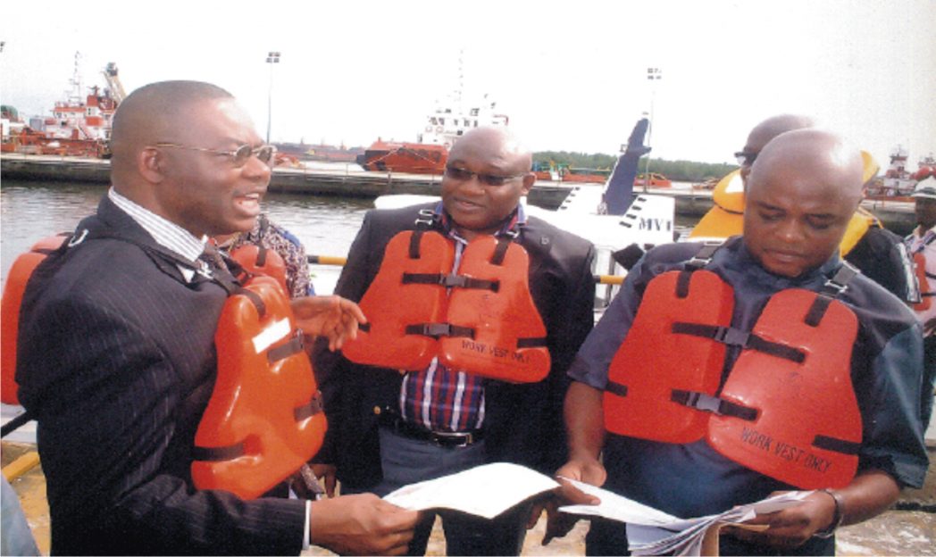 L-R: General Manager, Sustainable Development, SPDC, Mr. Nero Osayande, Govts and Communities Relations Manager, Bayelsa and Delta, Mr. Evans Krukrubo, with Chairman Agbidiama CT. Hon. Emmanuel Fungewei during the commissioning of Agbidiama Landing Craft and SPDC. Marine Base, Kidney Island Port Harcourt, recently. Photo: Egberi .A. Sampson