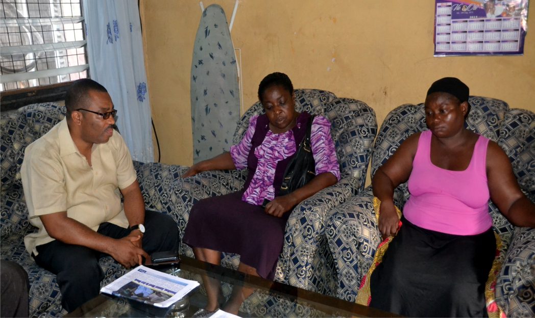 General Manager, Rivers State Newspaper Corporation, publishers of The Tide, Mr Celestine Ogolo (left), Director of Administration, Mrs Emi Jameson (middle) and Mrs Sobifaa Paul Marcus, during the condolence visit to the family of late Paul Marcus in Port Harcourt, yesterday. Photo: Ibioye Diama