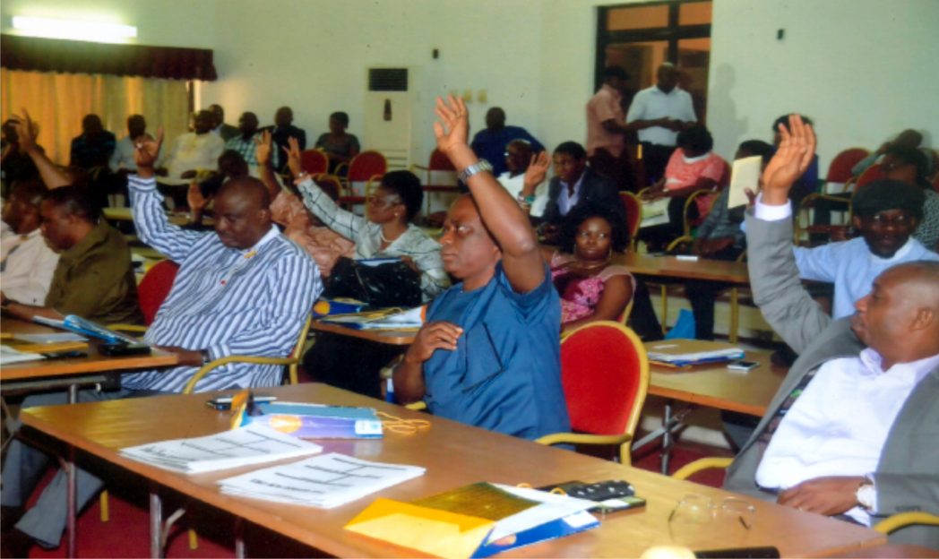 Cross section of Rivers State Lawmakers voting to confirm members of the Caretaker Committee of Degema Local Government Area during the screening last Monday. Photo: Chris Monyanaga