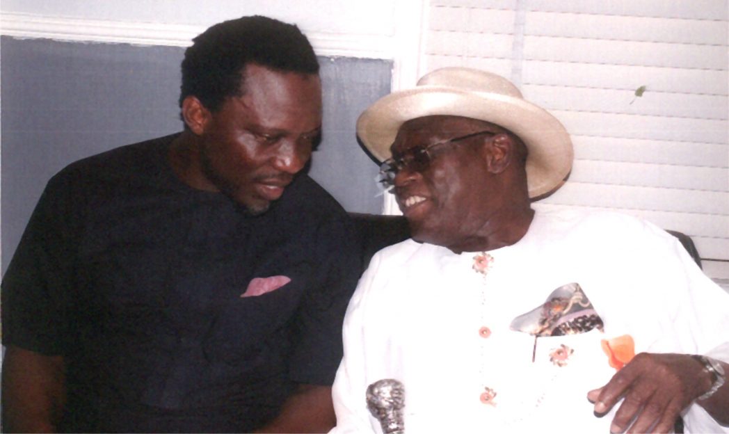Member, Rivers State House of Assembly and House of Representatives aspirant for Degema/Bonny Federal Constituency, Hon. Aye Atamah Pepple (left) in a chat with Chairman, Rivers State Civil Service Commission, Sir, Ngo Elekima Martyns-Yellowe (right) during St. Andrew’s Anglican Church, Bakana, 2014 Adult Harvest Thanksiging Service last Sunday. Photo: Egberi A. Sampson
