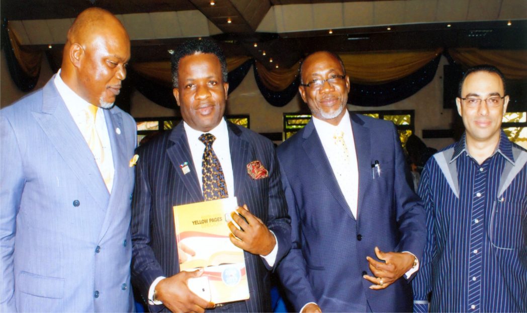 L-R: Rivers State Commissioner for Commerce and Industry, Hon. Chuma C. Chinye, President, PHCCIMA, Engr Emeka Unachukwu, Chairman, South-East & South-South Chamber of Commerce Forum, Honorary Life President, PHCCIMA, Eld Dr. Hyke E. Ochia and Chief Nabil Saleh, at the public presentation of of Port Harcourt Yellow Pages, in Port Harcourt, yesterday. Photo: Egberi A. Sampson