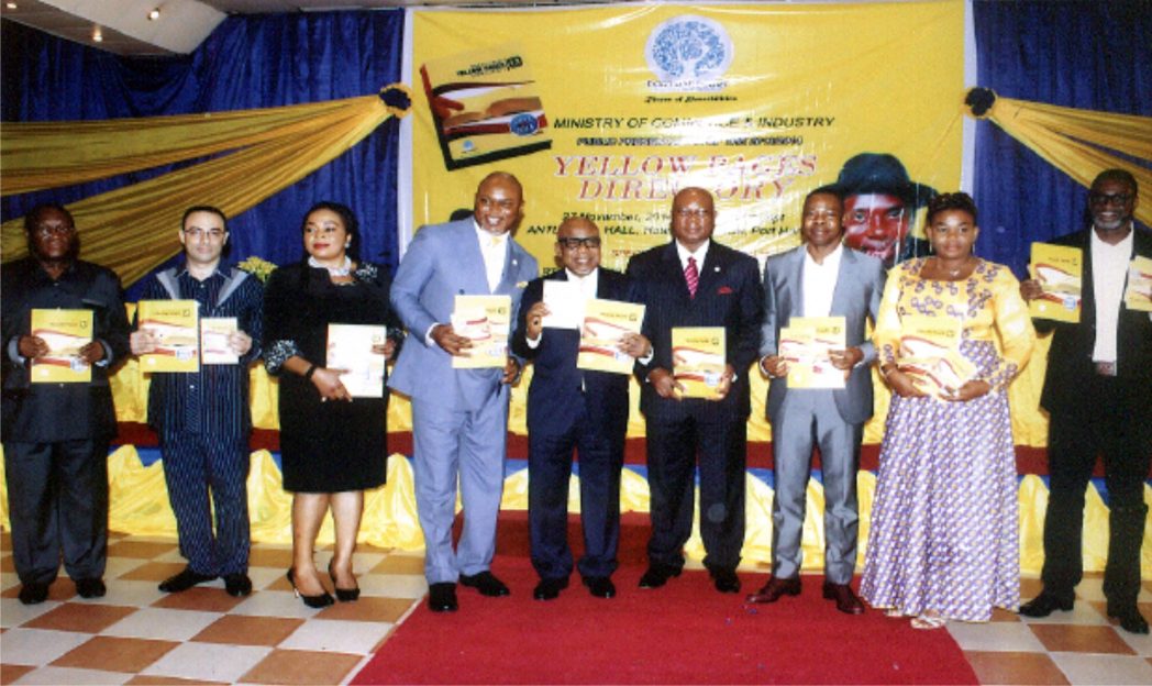 L-R Chairman, Civil Service Commission, Rivers State, Mr. Ngo Martyns Yellowe, Chief Nabil Saleh, GM, Radio Rivers, MS. Mediline Tador, Commissioner for Commerce and Industry, Hon. Chuma Chiny, M/D, Welted Ltd., Mr. Perro Egbe, Commissioner for Environment, Rivers State, Dr. Nyema Weli, Waste, Management, Rivers, Ade Adegun, Perm. Sec. Ministry of Commerce and Industry, MS. Kadilo Brown, Commissioner for Transport, Hon. George Tolofari during public presentation of the yellow page Directory, organised by commerce and industry ministry in Port Harcourt, recently. Photo: Egberi .A. Sampson
