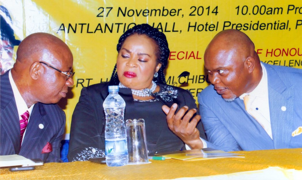 L-R: Rivers State Commissioner for Environment, Dr Nyema Weli, General Manager, Radio Rivers, Ms Mediline Tador and Commissioner for Commerce and Industry, Hon. Chuma Chinye, at the public presentation of the Yellow Pages Directory, organised by the Ministry of Commerce and Industry in Port Harcourt, last Thursday. Photo: Egberi A. Sampson