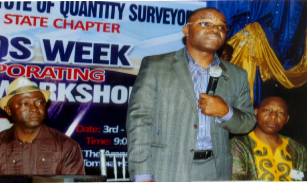 Secretary General, NIQS, Femi Balogun (middle) fielding question from participants during the Nigerian Institute of Quantity Surveyors, Rivers State Chapter 2014 Qs week. With him are Rivers State Chairman, NIQS , Mr Abayomi I. Anifowose (left) and Vice Chairman, NIQS, Rivers State Chapter, Mr. Edighoman Isaac Ewa (right). Photo: Egberi A. Sampson
