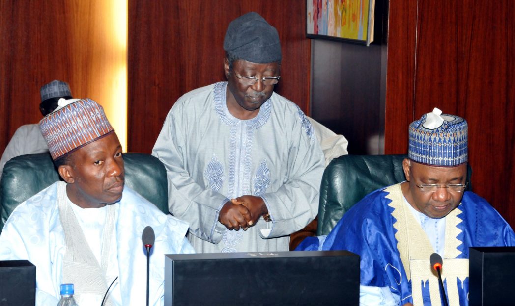 L-R: Minister of National Planning Commission, Mr Sulaiman Abubakar, Governor Jonah Jang of Plateau State and Vice President Namadi Sambo, at the National Economic Council meeting in Abuja.