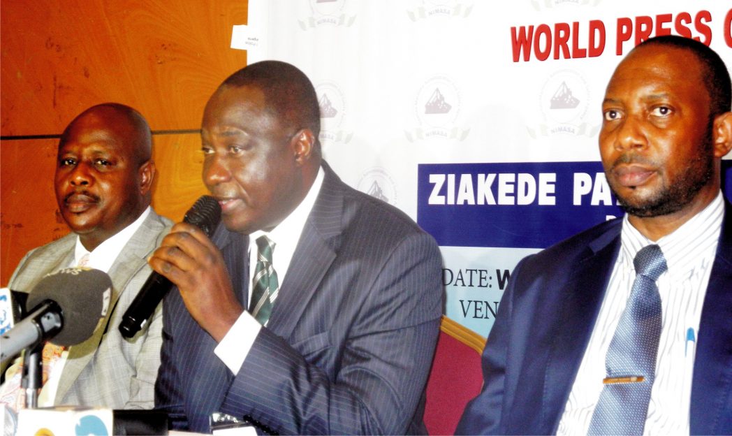 From Left: Mr Vincent Udoye, Head of Maritime Safety and Seafarers Standard Department, Nigerian Maritime Administration and Safety Agency (Nimasa); Capt. Bala Agaba, representative of Nimasa Director-General and Mr Warriedi Enisuoh, Director, Shipping Development, at a World News Conference on "Transforming Nigeria Maritime Industry" in Lagos, recently.
