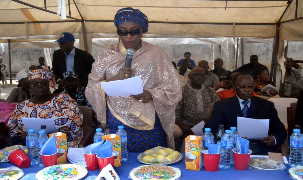 Managing Director, National Inland Waterways Authority (NIWA), Hajiya Inna Maryam Ciroma making an address during NIWA Safety Awareness Campaign in Port Harcourt, recently. With her are NIWA board members, Mr Admiral Mike (right) and Madam Nike Jones.
