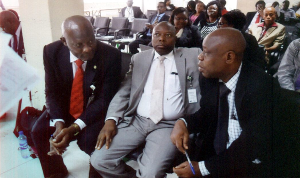 Assistant Director, Development Finance Department of the Central Bank of Nigeria, Mr Babatunde Ogunlaja (left) with Assistant Director, Banking and Payments, Mr Samuel Agboola (middle) and Manager, NAICOM, Port Harcourt, Mr Emmanuel Ndukuba, during a workshop on Financial Inclusion, organised by CBN, in Port Harcourt, recently.