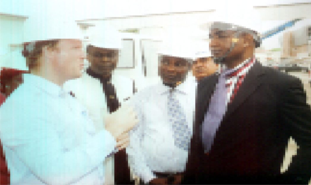 Permanent Secretary Ministry of Information and Communication, Sam Woka (right) listening to the Engineer Railway, Calvyn Scholtz (left) during inspection of monorail at UTC Station, on 25th February 2015. With them are Director of Ministry of Information and Communication, Pastor Paulinus Nsirim 2nd (left) and other guest. Photo: Prince Obinna Dele