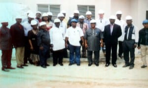 Perm. Sec. Ministry of Information and Communication, Sam Woka (3rd right), GM RSNC, Mr. Celestine Ogolo (4th right) and other dignitaries during inspection of monorail at UTC station, recently.                          Photo: Prince Obinna Dele