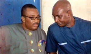 Permanent Secretary, Rivers State Ministry of Information and Communications, Mr Sam Woka (right) and General Manager, Rivers State Newspaper Corporation, Mr Celestine Ogolo in a tete-a-tete, during the Permsec’s meeting with staff at the corporation’s premises in Port Harcourt on Monday 