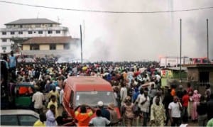 Scene of fire incident at Mile 12 Market, Ketu, Lagos State, last Friday.