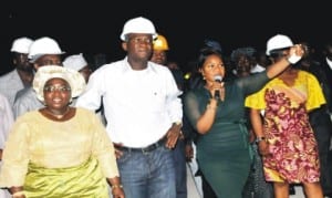 L-R: Lagos State All Progressives Party (APC) Deputy Governorship candidate, Dr Oluranti Adebule, Governor Babatunde Fashola of Lagos State, General Manager, Lagos Electricity Board, Mrs Damilola Ogunbiyi and Permanent Secretary, Lagos  State Ministry of Science and Technology, Mrs Regina Obasa, at the inauguration of Lekki Peninsula Integrated Power Project in Lagos recently.