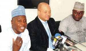L-R: Corporate Communications Officer,  Kaduna Electricity Distribution Company, Malam Mohammed Eibo, Head, Corporate Communications,  Mr Abdulazeez Abdullahi and Corporate Communications Officer, Malam Idris Muhammad, at a  news conference on Power Efficiency in Kaduna, recently.