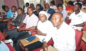 Family members of victims of 2014 Nigeria Immigration recruitment tragedy who got  automatic employment from President Goodluck Jonathan in Abuja, last Friday.                        Photo: NAN