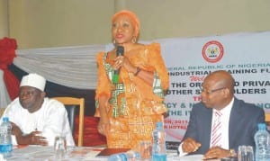 L-R: Director Field Services, Industrial Training Fund (Itf) Jos, Mr John Eyin; Itf, Director-General,  Dr Chukkas Onaeke and Business Training Department, Itf Jos, during Itf Zonal Engagement with Stakeholders in Abuja On Tuesday (16/3/15).