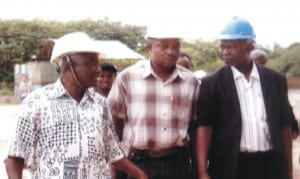 L-R: Arc Godwin O. Okoronkwo, with Engineer Sado Patrick and Rivers State Chairman, Nigeria Institute of Quantity Surveyors (NIQS), Mr Anifowose I. Abayomi, during a visit to CBN centre of Excellence at University of Port Harcourt.              Photo: Egberi A. Sampson 