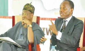 APC National Publicity Secretary, Lai Mohammed (left),and Chairman, Nigerian Electricity Regulatory Commission, Dr Sam Amadi, at the Nigerian Political Parties Debate in Abuja, yesterday 