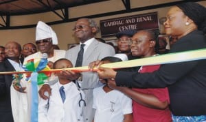 L-R: Lagos State Commissioner for Health, Dr Jide Idris; Oba of Lagos, Oba Riliwan Akiolu; Gov. Babatunde Fashola of Lagos State; Chairman, Lagos State House Committee on Health, Suru Avoseh; Apex Nurse in Lagos, Mrs Abosede Oluwabuyede and Special Adviser to Lagos Governor on Public Health, Dr Yewande Adeshina, during the inauguration of Cardiac and Renal Centre at the General Hospital, Gbagada in Lagos recently. Photo: NAN