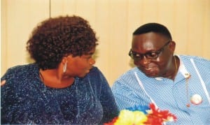 Rivers State Commissioner for Social Welfare and Reahabilitation, Hon Joe Poroma (right) with his Permanent Secretary, Ms Kadilo Brown during the sendforth of retirees of the ministry, in Port Harcourt, recently.Photo: Chris Monyanaga