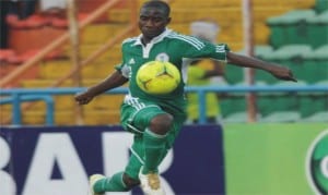A Flying Eagles player in flight at the just concluded 19th African Youth Championship in Dakar
