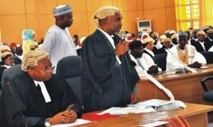 Kebbi State Attorney-General and Commissioner for Justice, Alhaji Boyi Dikko, addressing the Valedictory Court session in honour of a retired State High Court Judge, Alhaji Sani Adamu in Birnin Kebbi recently.