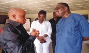 Commissioner for Scoial Welfare and Rehabilitation, Hon Joe Poroma (right) and his Permanent Secretary, Ms Kadilo Brown (middile) listening to the Principal, Rehabilitation Centre, Iriebe, Mr Assor Lwimus (left),during the familiarisation tour of the centre in Iriebe  in Obio/Akpor LGA  last Monday.                                                        Photo: Mr Chris Monyanaga 