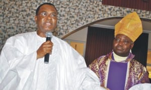 Gov. Isa Yuguda of Bauchi State (left) with Catholic Archbishop of Jos Diocese, Archbishop Ignatius Kaigama, at the Funeral Mass in Honour of 2nd Bishop  of Catholic Diocese of Bauchi, Late Bishop John Malachy at St. John Catholic  Cathedral in Bauchi yesterday.