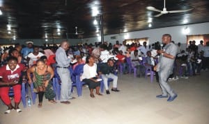 APC governorship candidate in Rivers State, Dr. Dakuku Peterside, discussing with residents of Port Harcourt Waterfronts during an interactive session in Delta Hotels, Port Harcourt, recently.